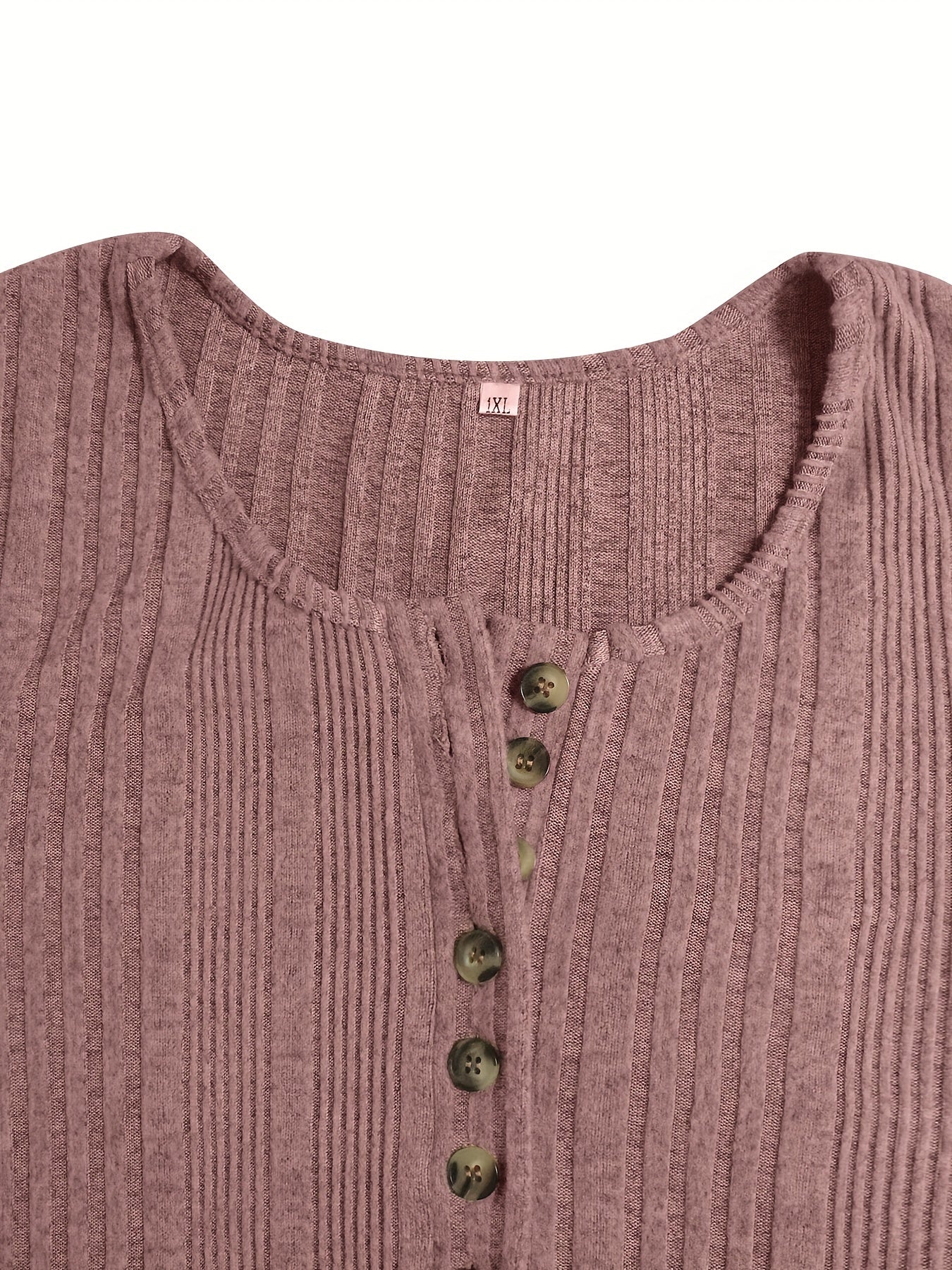 Solid Knit Top Women's Casual Half Button Long Sleeve