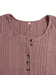 Solid Knit Top Women's Casual Half Button Long Sleeve