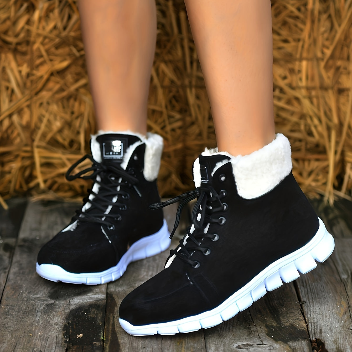 Women's Lace up Snow Boots Faux Fur Lined Anti-slip Ankle Booties