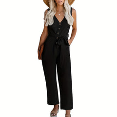 Sleeveless V Neck Jumpsuit Casual Slim Waist for Women