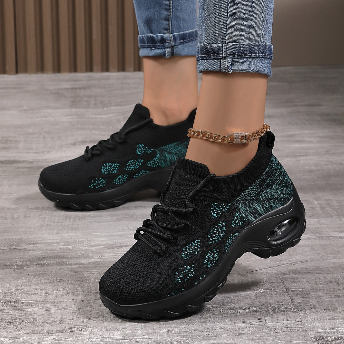 Women's Knit Socks Sneakers Lace Up Arch Support Running Shoes