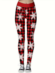 Colorblock Stripe & Snowman & Reindeer Print Leggings