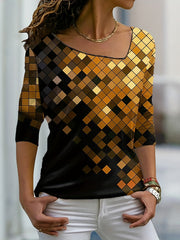 Plaid Print Asymmetrical Neck Sweatshirt for Women