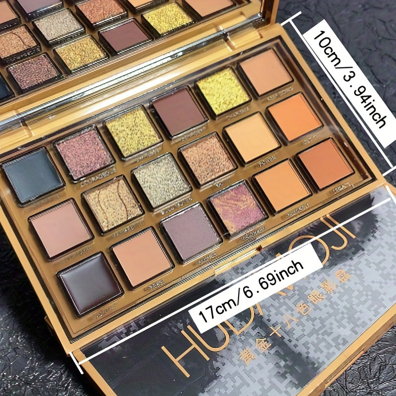 18-Color Golden Brown Eyeshadow Palette Glitter Matte Finish Exotic Makeup