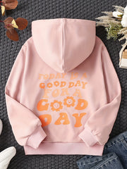 Girls Smile & Flower Graphic Hooded Sweatshirt Long Sleeve Hoodies Pullover Tops