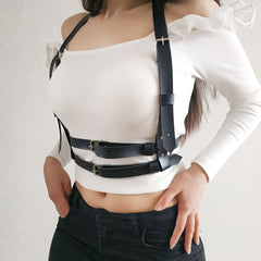 Gothic Rivet Harness Belt Double Layer PU Leather Chest Harness