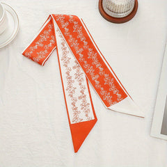 Red Floral Skinny Scarf Hair Ribbon Neckerchief Twilly Scarf