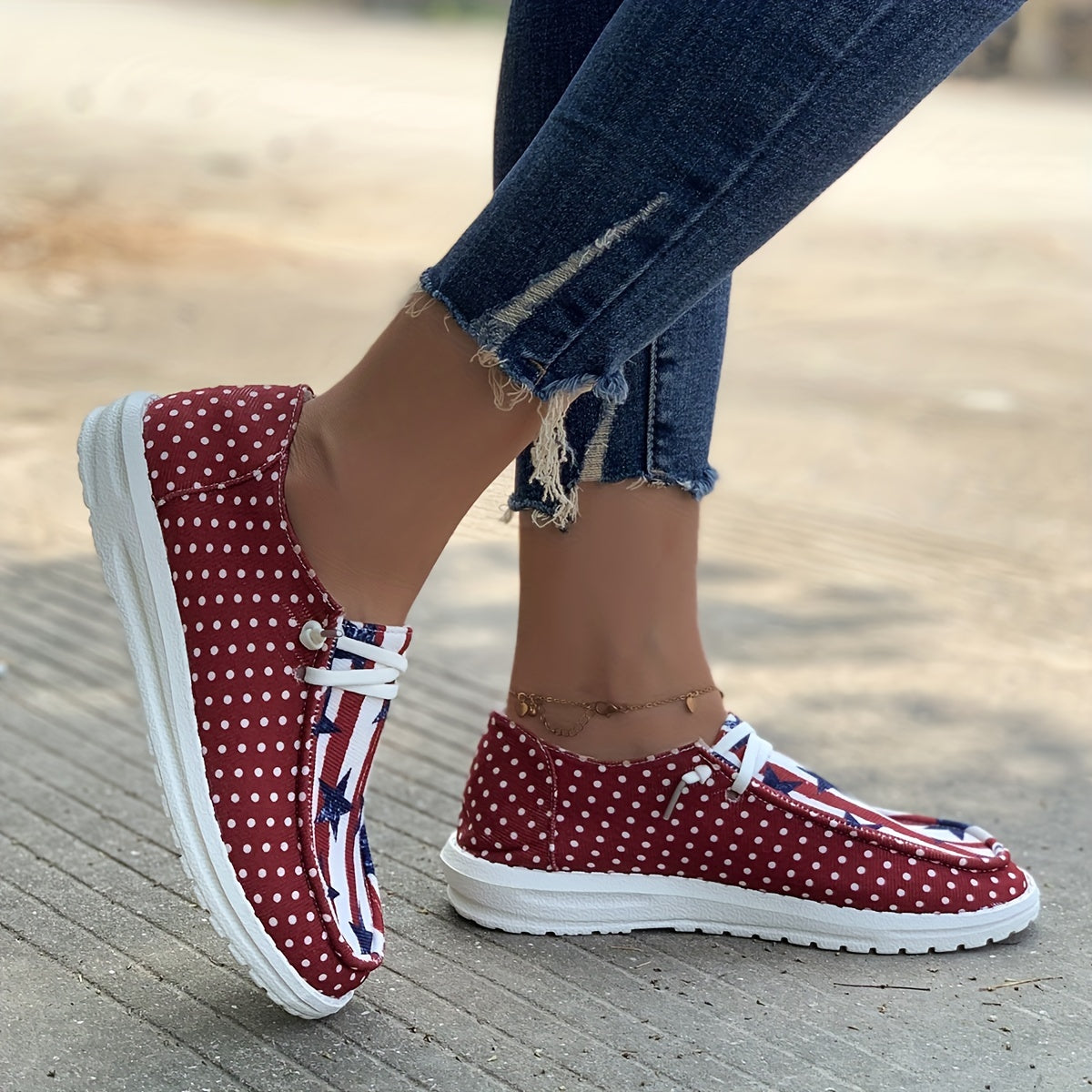 Women's Striped & Star Slip On Canvas Shoes
