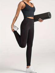 Sports Leggings Women's Plus Solid Pipping Wide Band Waist Skinny