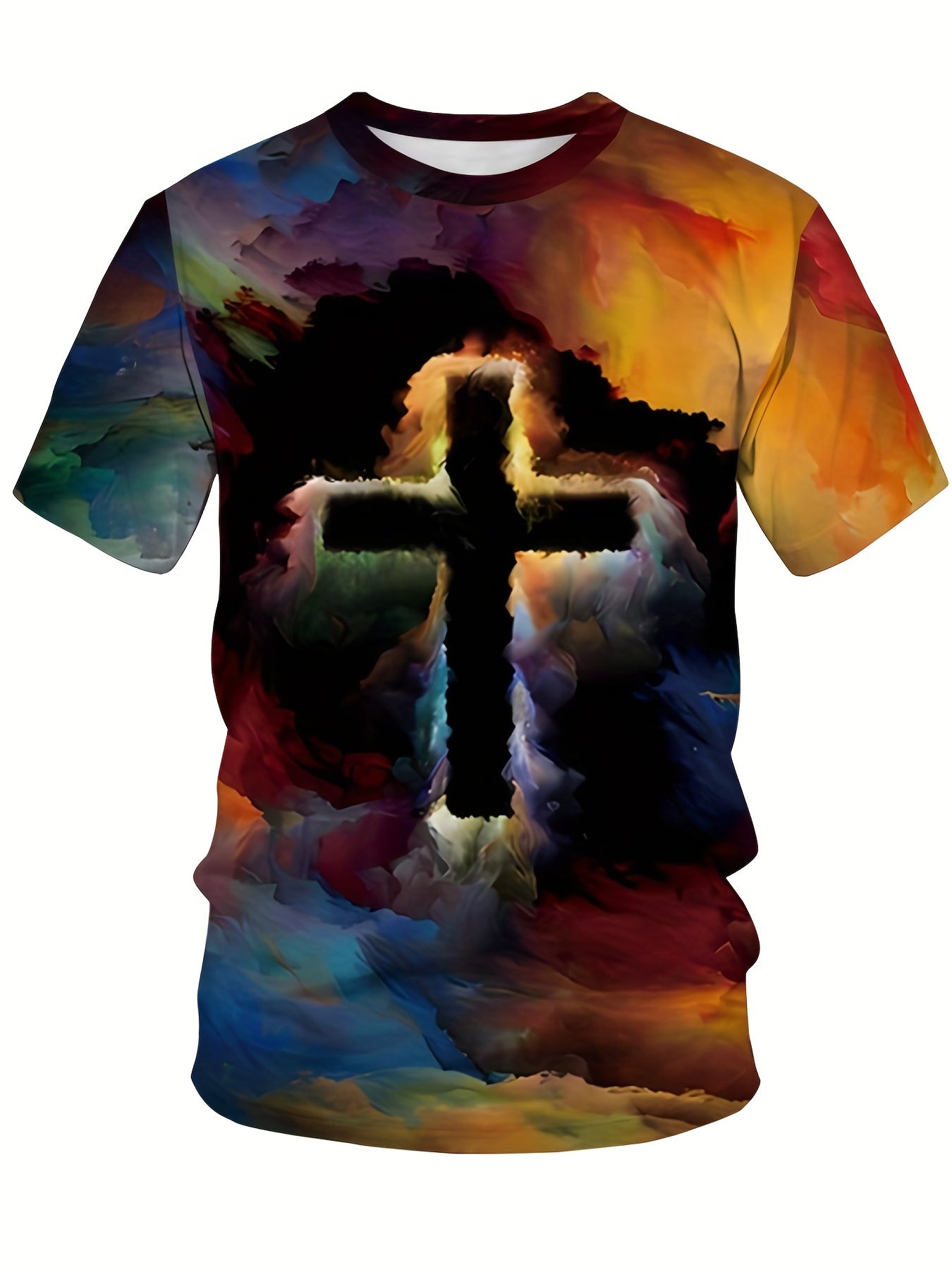 Cross 3D Digital Pattern Men's Graphic T-shirt Casual Tee Short Sleeve Top