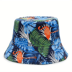 Flamingo Leaf Print Bucket Hat Lightweight Hawaii Fisherman Cap