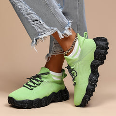 Platform Knit Sneakers Lace Up Breathable Sport Running Shoes