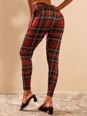 Plaid Print Yoga Leggings Slim Fit Stretchy Activewear