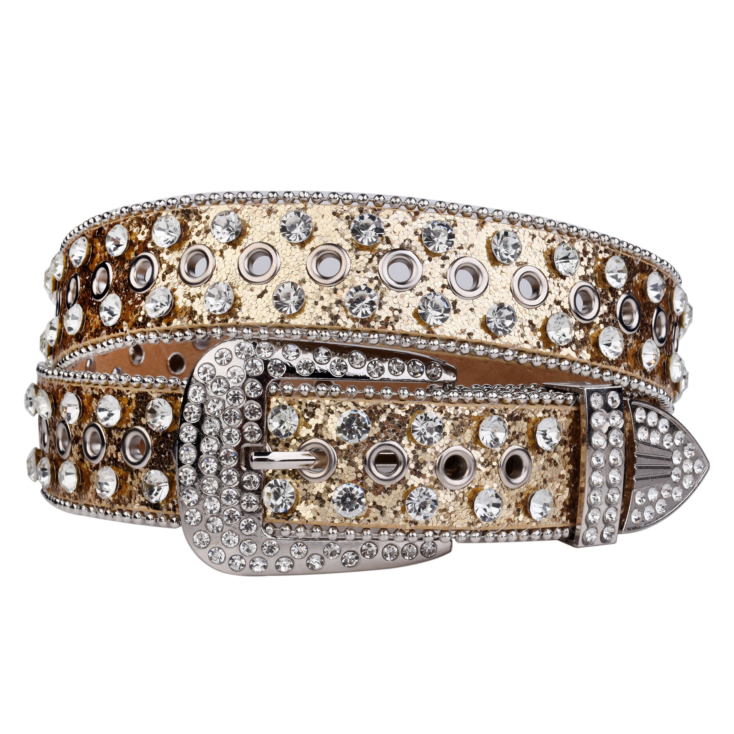 Glitter PU Leather Belt Y2K Rhinestone Western Cowboy Cowgirl Belt