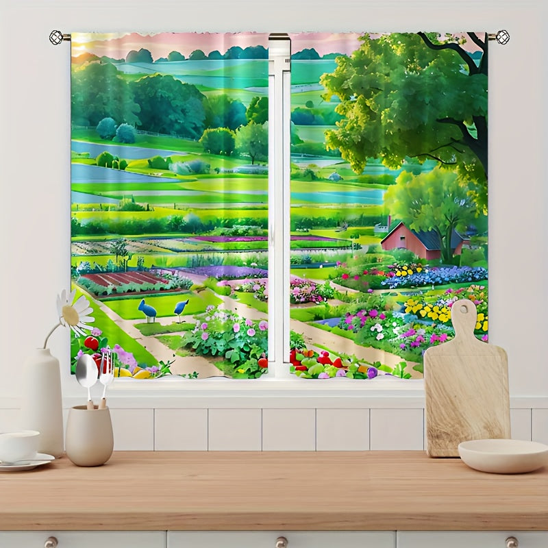 Cartoon Farmland Tree Garden Curtain Tapestry