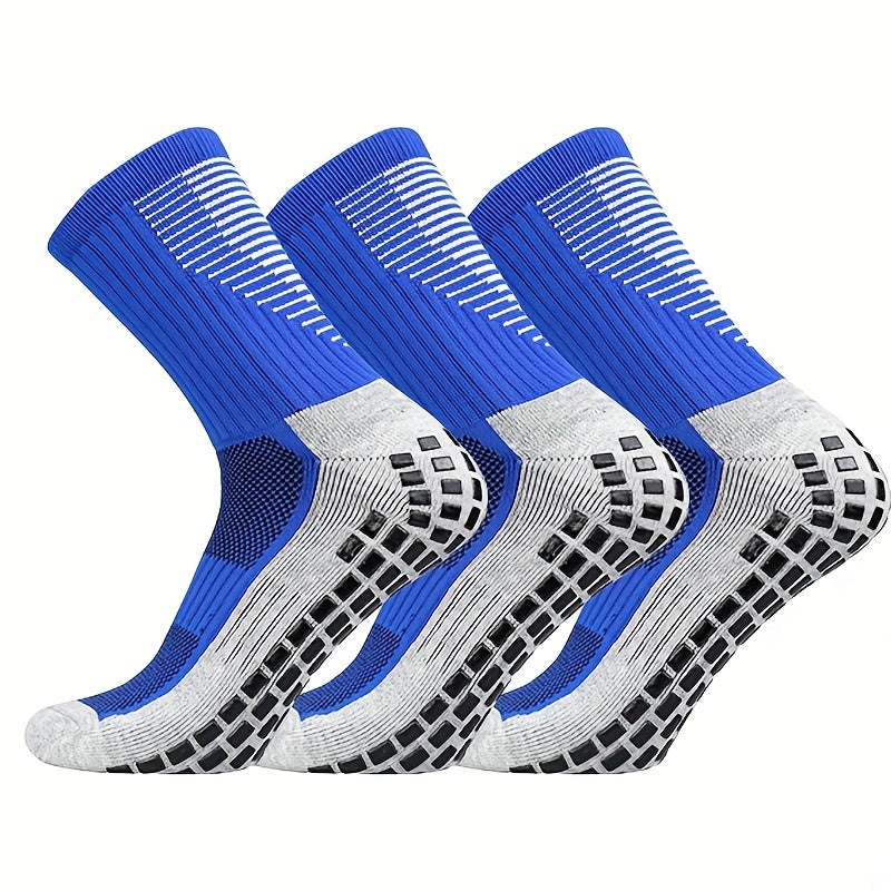3 Pairs Striped Sports Football Socks Non slip Training Crew Socks