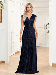 Sequined Maxi Dress V Neck Gown Dress For Bridesmaid Cocktail Party