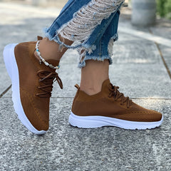 Women's Knit Sock Sneakers Lace Up Low Top Sports Shoes