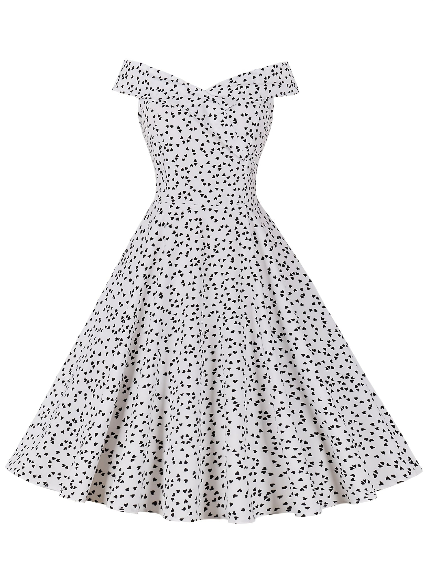 Heart Print Off Shoulder Flared Dress