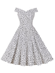 Heart Print Off Shoulder Flared Dress