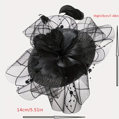 Women Flower Mesh Veil Head Piece Wedding Hat Derbyhat Church Hat