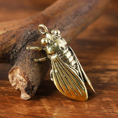 Brass Cicada Casting Statue Mini Animal Metal Figurine Keychain Ornament