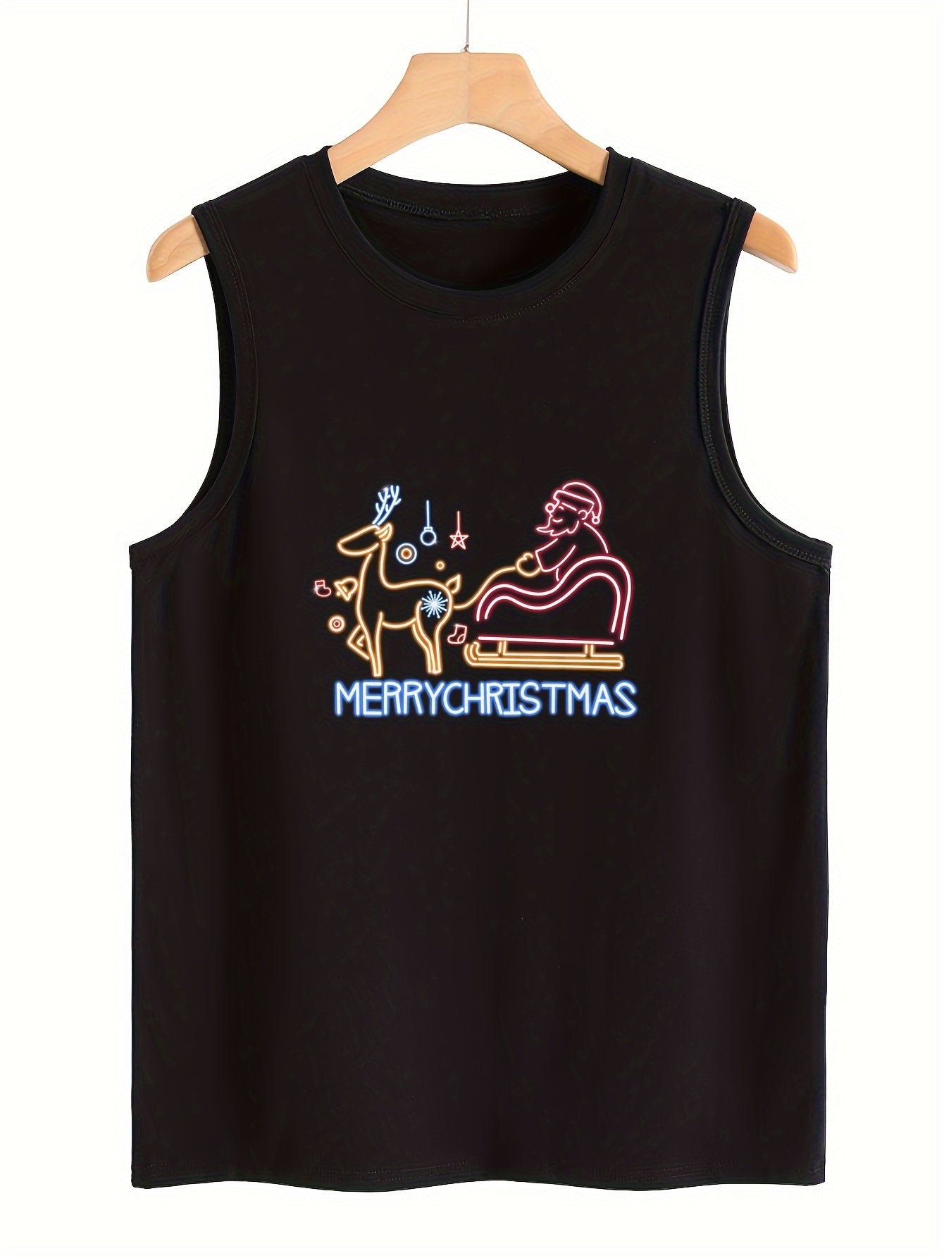 Santa Claus Pattern Tank Top Sleeveless Crew Neck Christmas Tunic Top