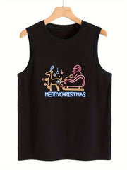 Santa Claus Pattern Tank Top Sleeveless Crew Neck Christmas Tunic Top