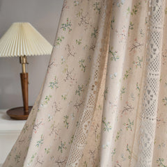 Floral Lace Patchwork Drapes Semi Sheer Boho Tassel Curtain Beige