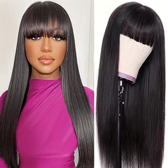 Long Straight Wig With Bangs 180 Density Non Lace Wig