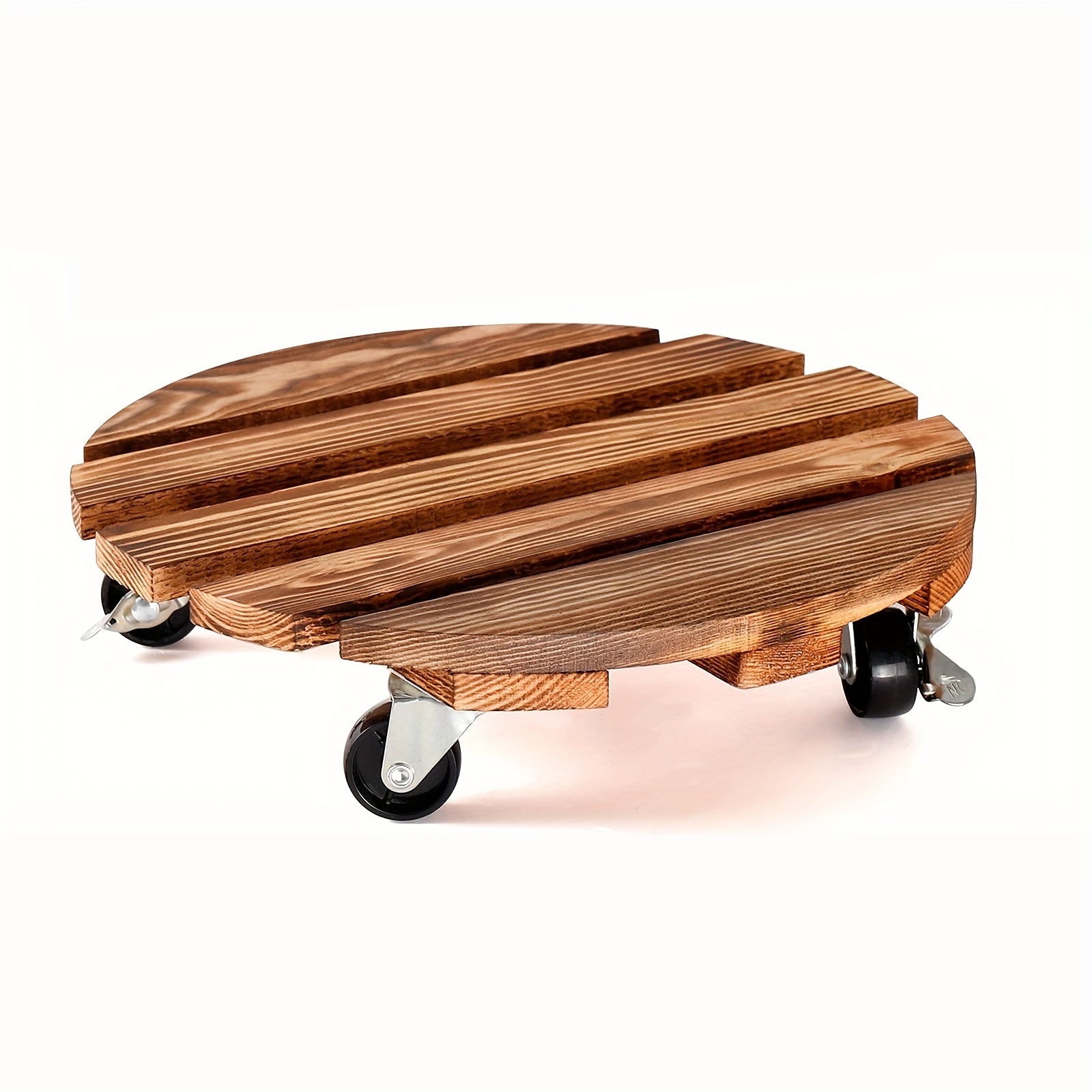 Wooden Plant Caddy Stand w/ Wheels 35cm - Heavy Duty Round Dolly Rollers