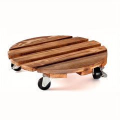 Wooden Plant Caddy Stand w/ Wheels 35cm - Heavy Duty Round Dolly Rollers