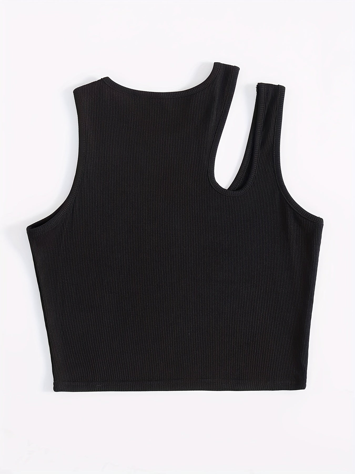 Solid Cutout Crop Tank Top Sleeveless Summer Casual Crew Neck