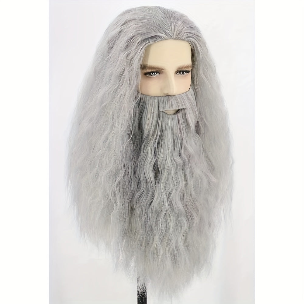 Men's Gray Wig And Mustache Wizard Costume Accessories