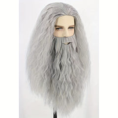 Men's Gray Wig And Mustache Wizard Costume Accessories