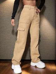 High Waist Cargo Jeans with Side Flap Pocket