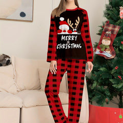 Christmas Pajama Set Long Sleeve Top & Plaid Pants Women's Sleepwear