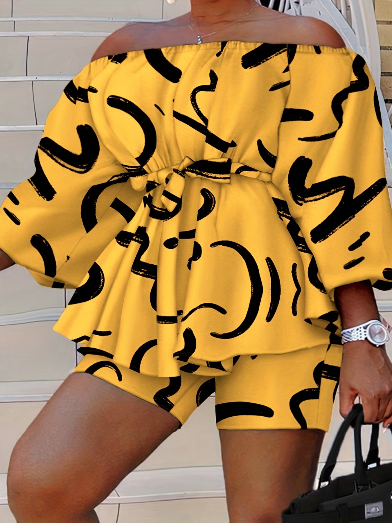Off Shoulder Peplum Top & Shorts Set