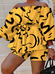 Off Shoulder Peplum Top & Shorts Set
