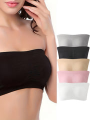 5 Pack Plus Size Tube Bra Set, High Stretch, Wireless, Removable Padding