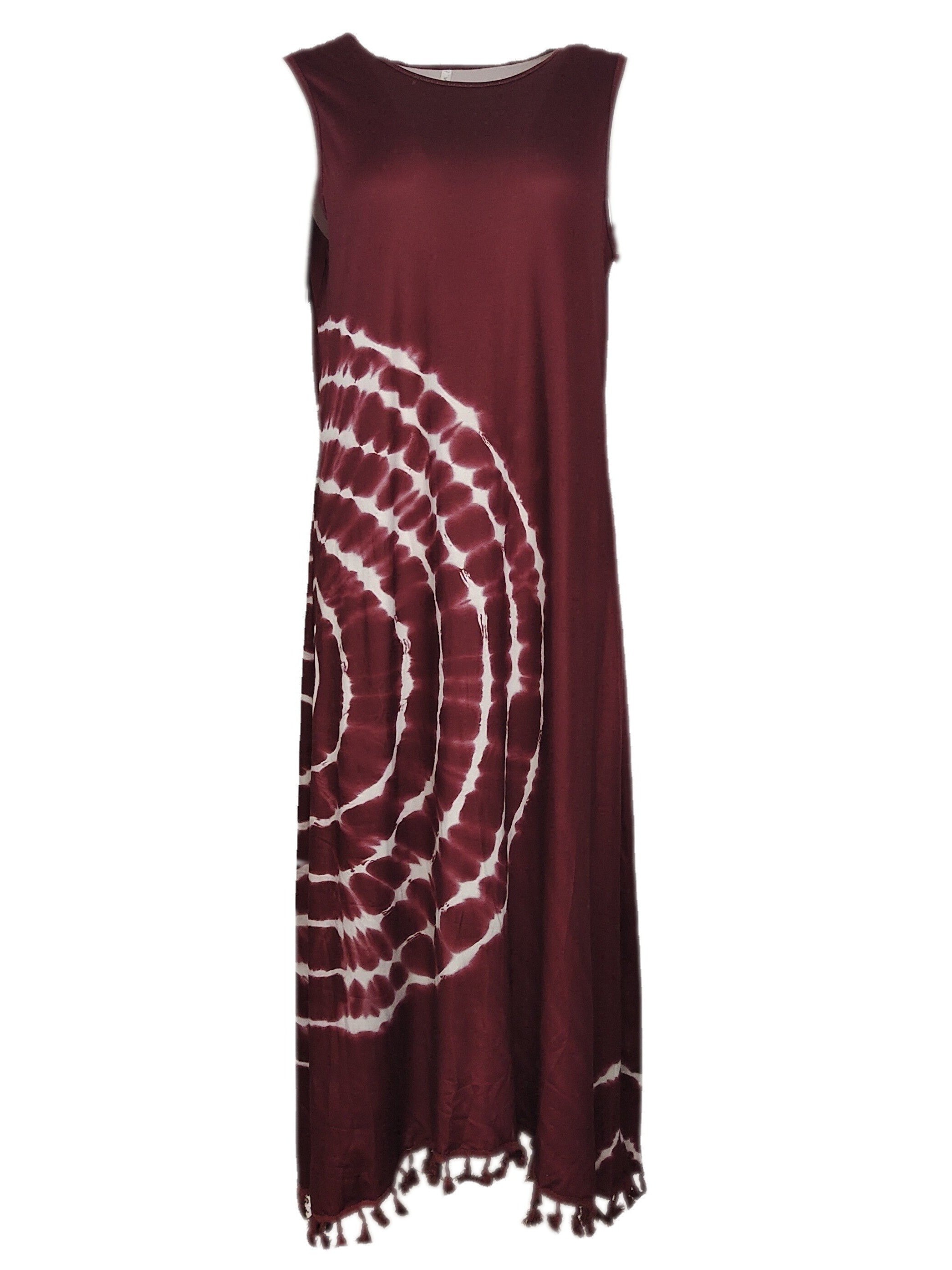 Tie Dye Tassel Tank Dress Crew Neck Sleeveless Women's Clothing
