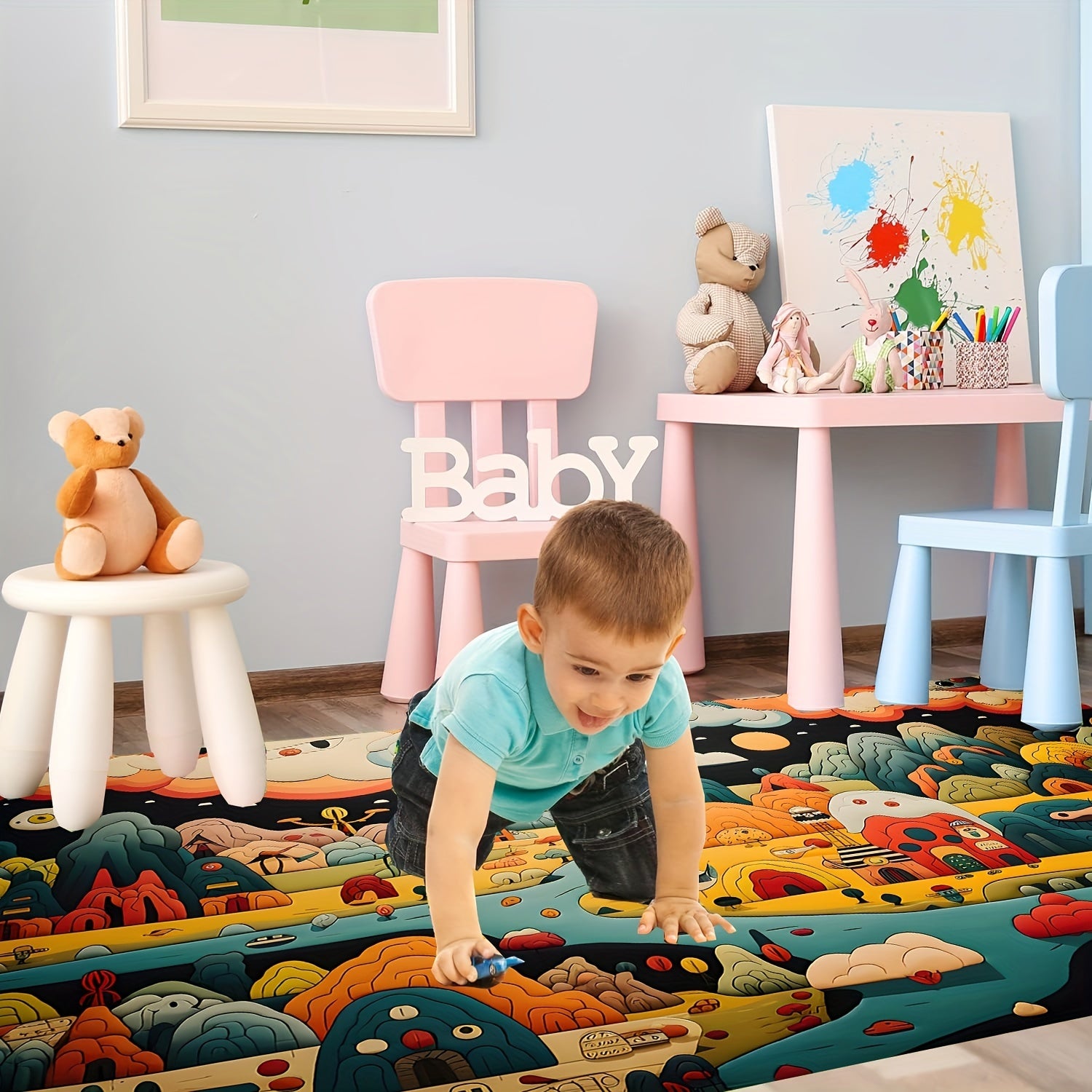 Non Slip Kids Carpet Playmat Rug Early Educational