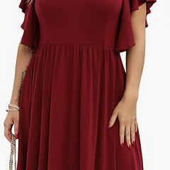 Butterfly Sleeve Casual Dress Round Neck Knee Length