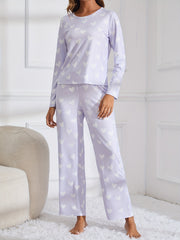 Heart Print Pajama Set Long Sleeve Top & Pants Women's Sleepwear