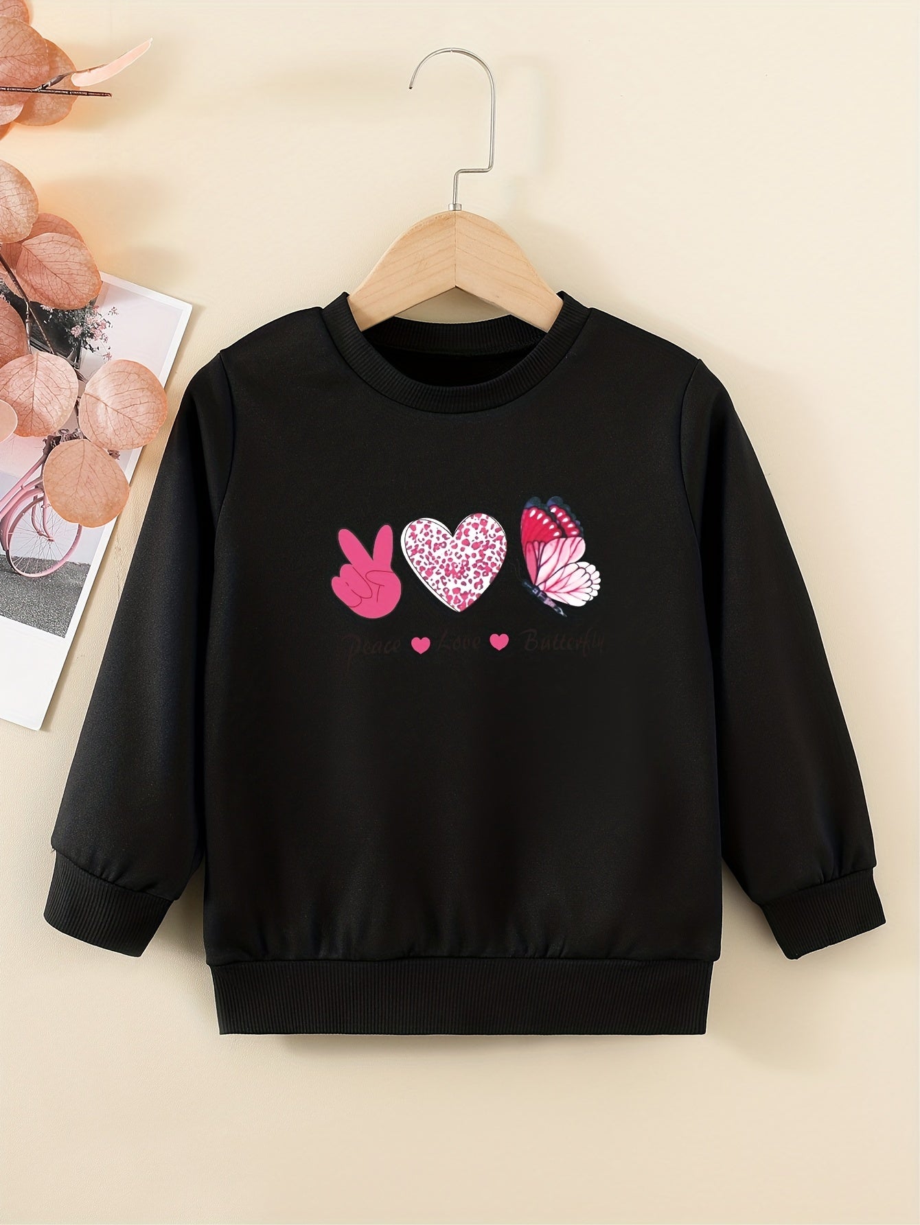Peace Love Butterfly Girls Sweatshirt Casual Comfort Fit Toddler Tops Pullover