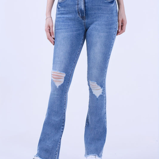 High Rise Bootcut Jeans with Raw Trim