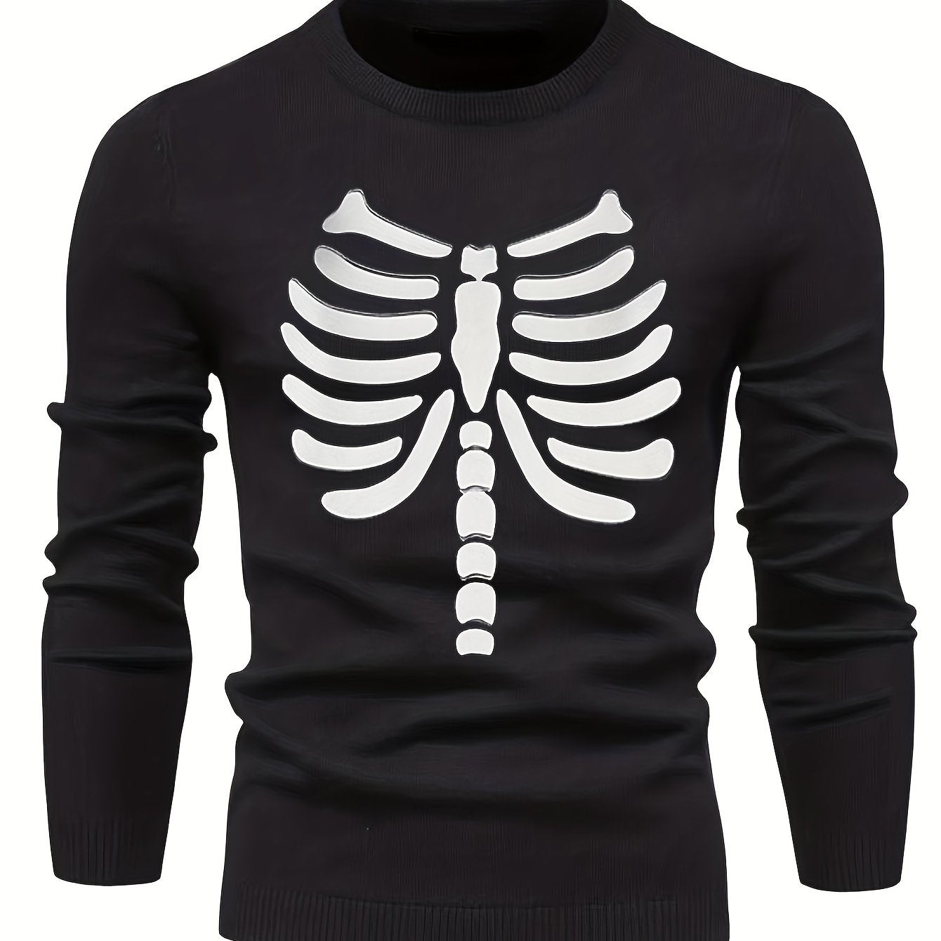 Retro Letter Print Knitted Sweater Men's Casual Round Neck Pullover