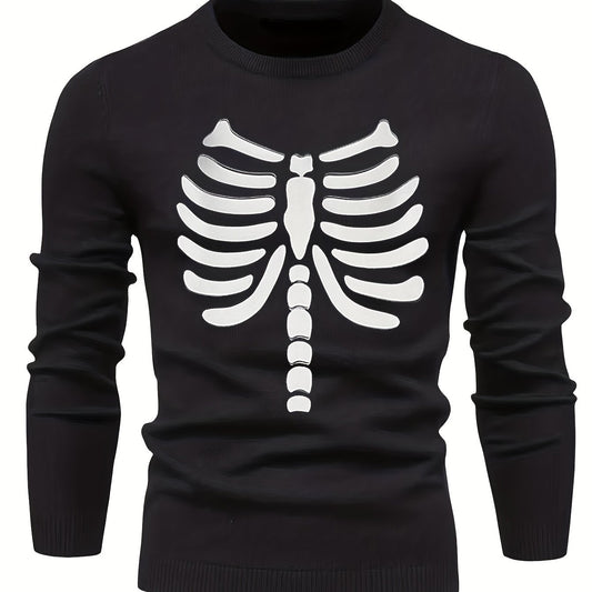 Retro Letter Print Knitted Sweater Men's Casual Round Neck Pullover