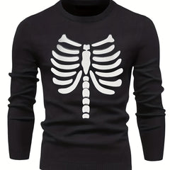 Retro Letter Print Knitted Sweater Men's Casual Round Neck Pullover