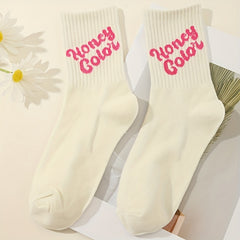5 Pairs Letter & Heart Print Socks Women's Stockings